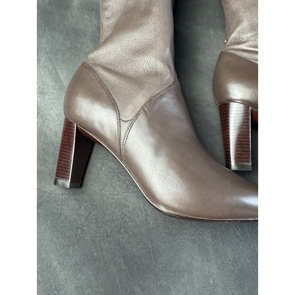 Cole Haan Boots 8B Taupe Brown Leather Knee High Tall Block Heel Womens - Picture 2 of 11
